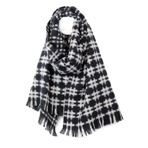 Black & White Crosshatch Weave Scarf by Peace of Mind
